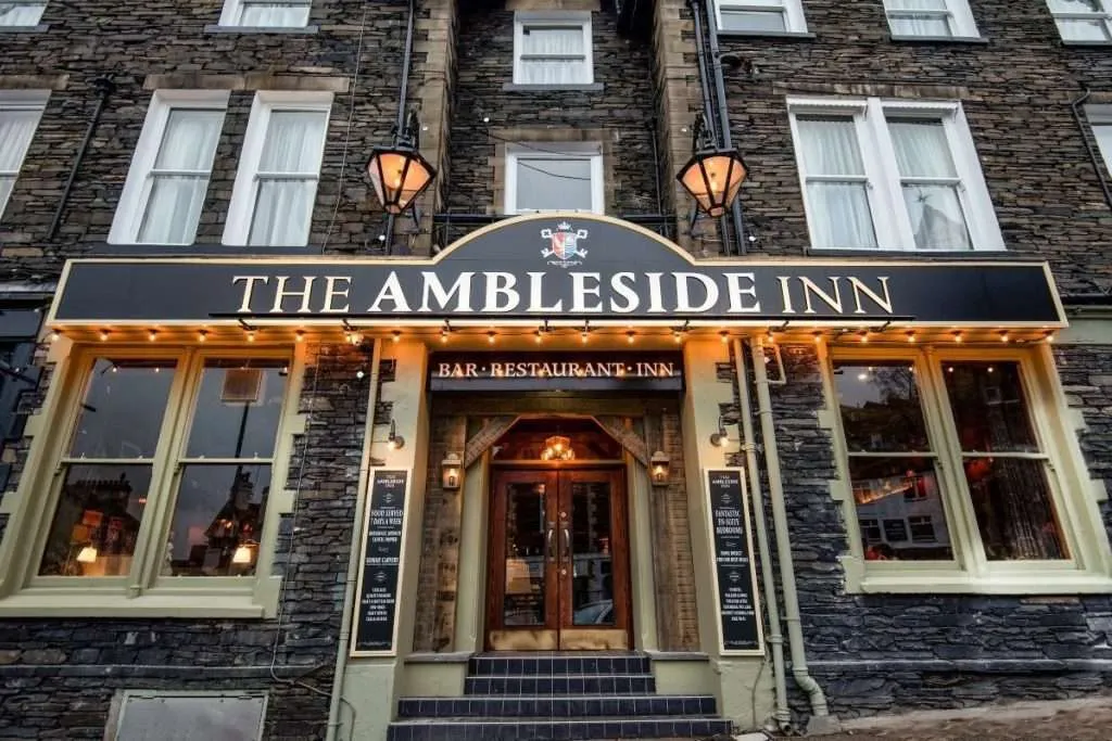 A close-up image of the front of The Ambleside Inn. 